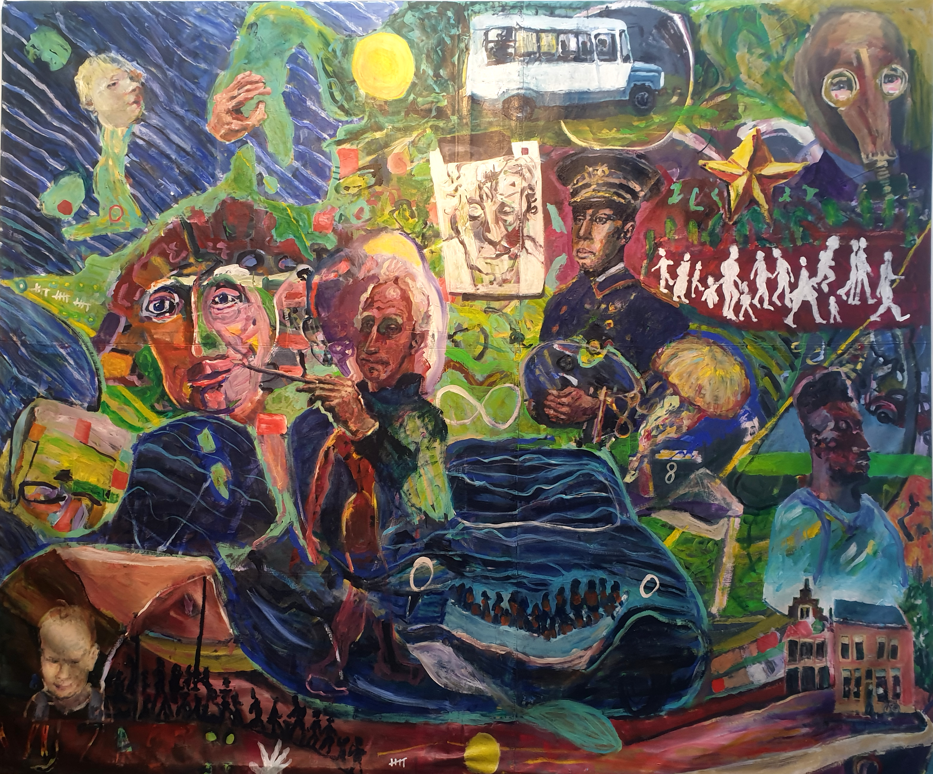 Wereldschilderij nr. 8,  Licht in de Duisternis. 330 x 280 cm.,  Picturea Groningen, 2025, Jan Pieter Bode en Roeland Schweitzer