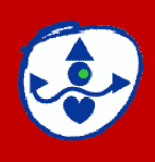 Het logo van de Kunstoptocht: Hoofd, hart en handen en een feestelijke muts